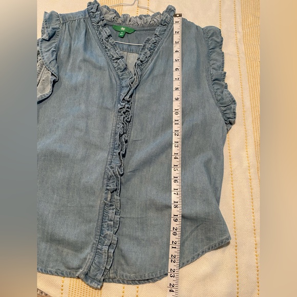 Dip Denim Button Down Top with Ruffle Details - Picture 6 of 8
